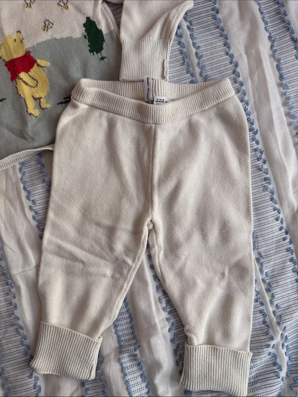 Janie and Jack Cream Knit Winnie the Pooh Pajama Set with Red Scarf